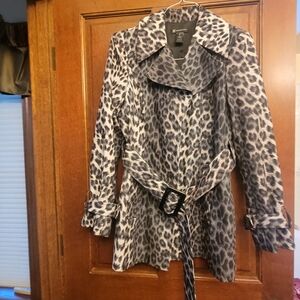 INC International Concepts Leopard Print Trench Coat - Black and Gray